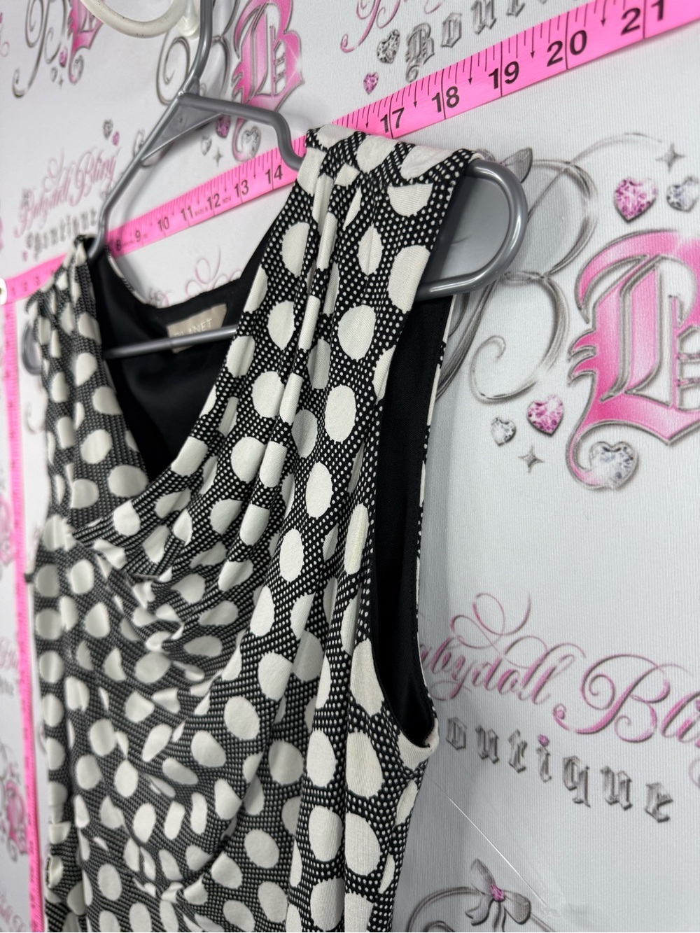 Planet dress dotted Sleeveless Black and White Polka Dot Cowl Midi Dress - Picture 6 of 10
